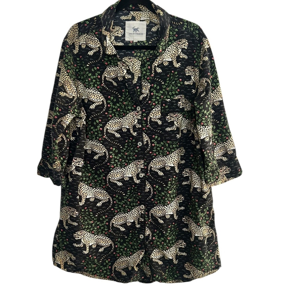Printfresh Bagheera Ink Long Button Up Sleep Shirt Size Large Organic Cotton